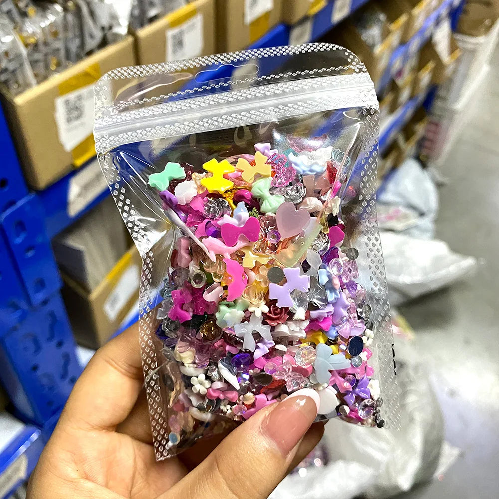 600Pcs Kawaii 3D Resin Nail Charms – Bows, Hearts & Flowers Nail Art Charms PRIMED ZCF133-MIX(50g)