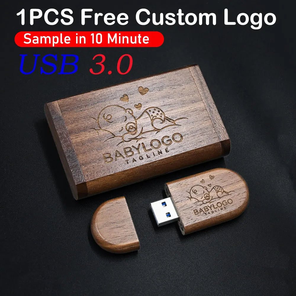 10-Pack Bamboo USB 3.0 Flash Drives | Custom Logo 4–128GB USB Flash Drive PRIMED