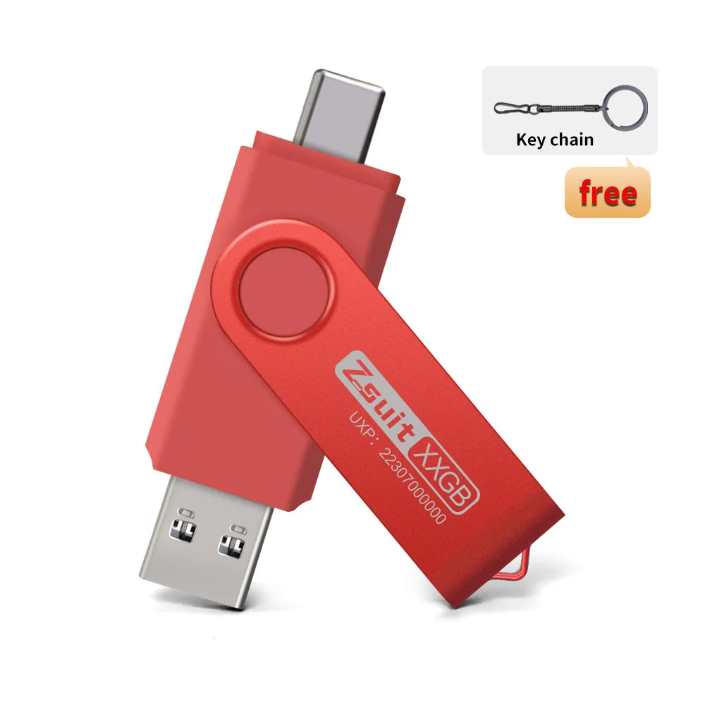 10-Pack 64GB USB-C & USB-A 2-in-1 Flash Drives | Metal Pen Drive USB Flash Drive PRIMED usb 3.0-64gb-10pcs Red