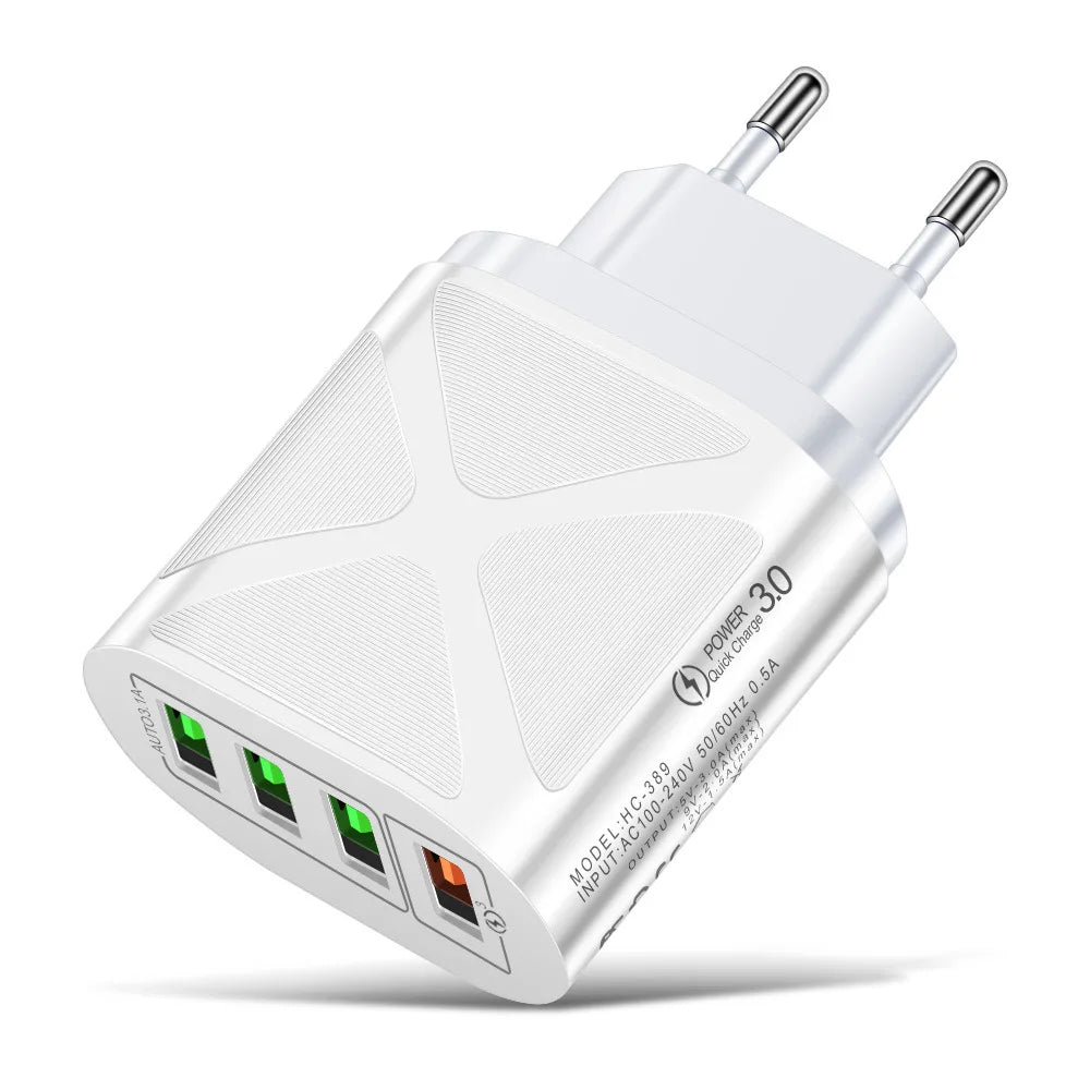 Quick Charge 3.0 4-Port USB Wall Charger | EU US UK Plug USB Wall Charger PRIMED White EU