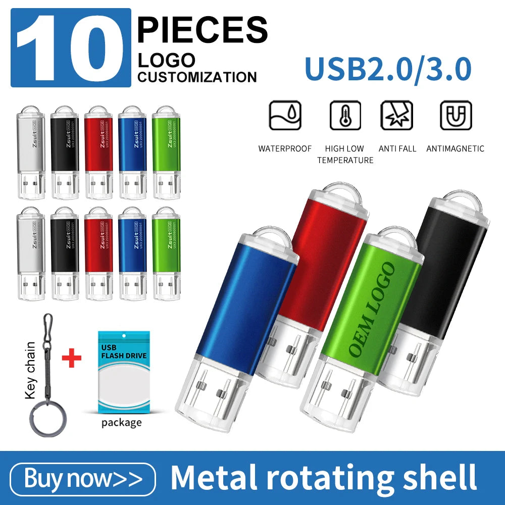 10-Pack Custom Logo Metal USB Flash Drives 2.0/3.0 | 32G 64G Custom USB Flash Drive PRIMED