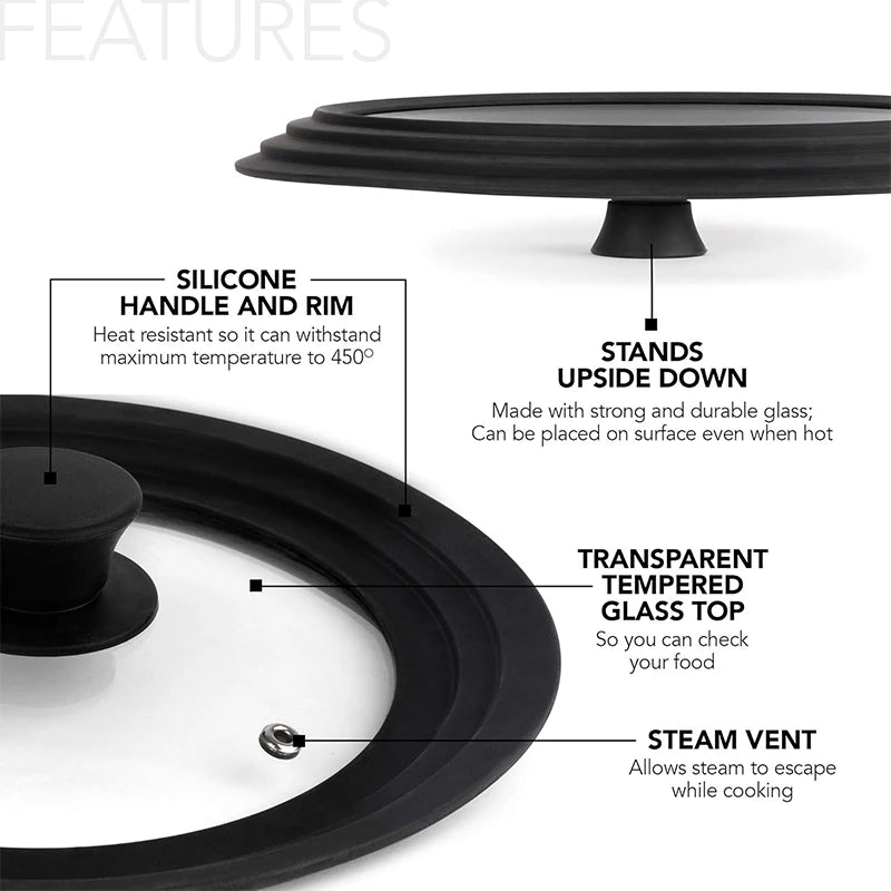 Universal Tempered Glass Lid for Pots Pans & Skillets