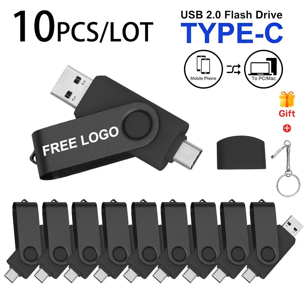 10-Pack 64GB USB-C & USB 2.0 Flash Drives | Custom Logo USB Flash Drive PRIMED 4GB black