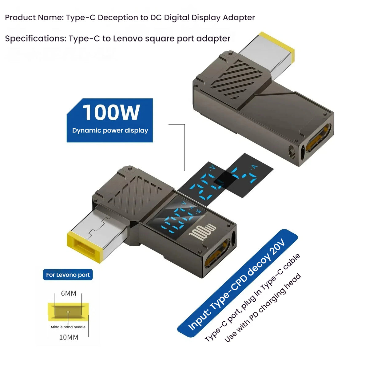 TISHRIC 100W USB-C to DC Laptop Power Adapter | Lenovo HP Dell