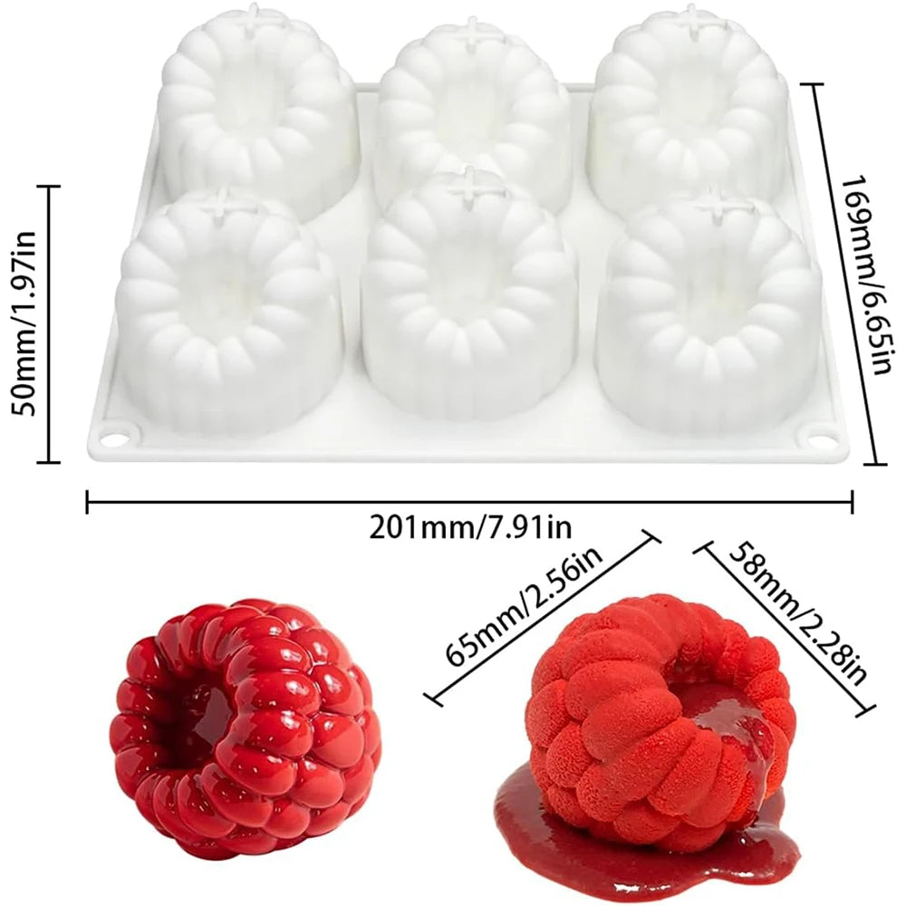 6-Cavity 3D Raspberry Silicone Mold for Mousse & Desserts Silicone Baking Mold PRIMED