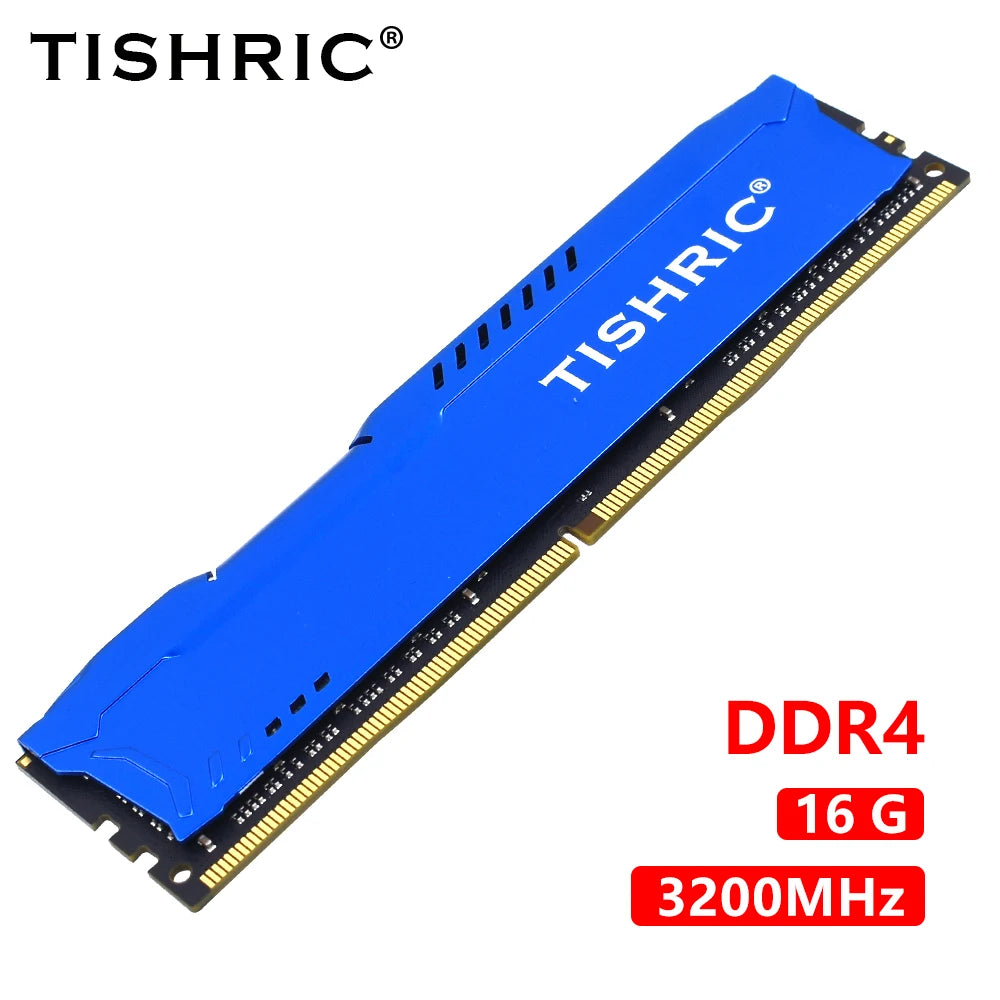 TISHRIC DDR4 16GB 3200MHz Desktop RAM with Heatsink | DIMM Desktop RAM Module PRIMED Blue China Mainland 16 GB