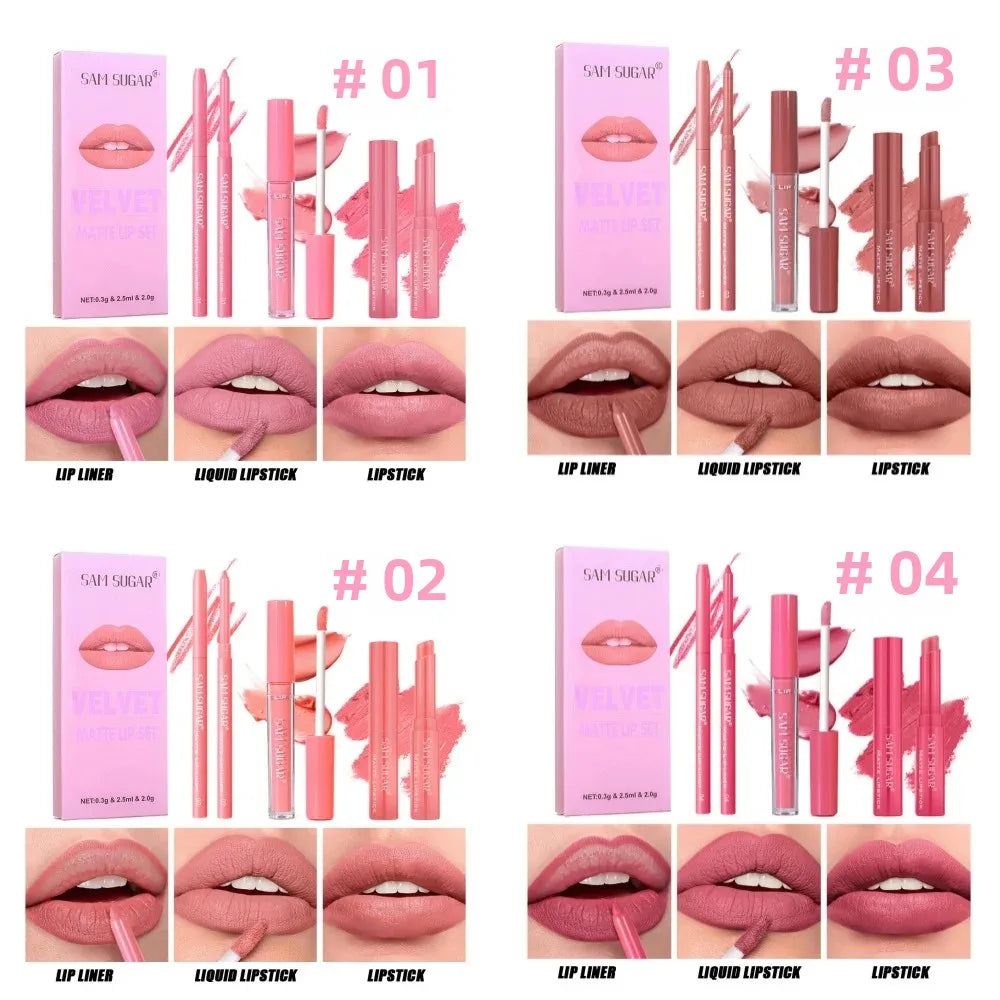 SAM SUGAR 3-in-1 Matte Lip Kit | Long-Lasting Waterproof Set