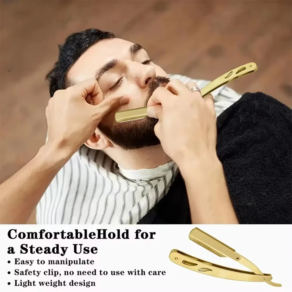 Men's Folding Shavette Razor – Replaceable Blades Barber Tool