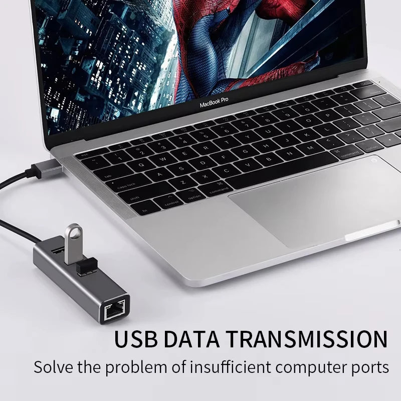 4-in-1 USB-C Hub | 3x USB 3.0 & RJ45 Gigabit Ethernet USB-C Docking Hub PRIMED