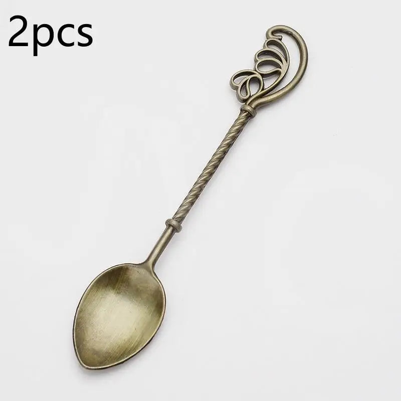 Vintage Mirror-Polished Coffee Spoons Set of 2 | Zinc Alloy