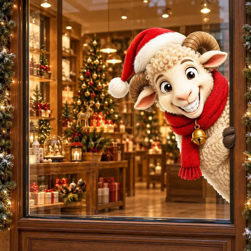 Peeking Sheep Christmas Window Cling – No-Glue Static Decal