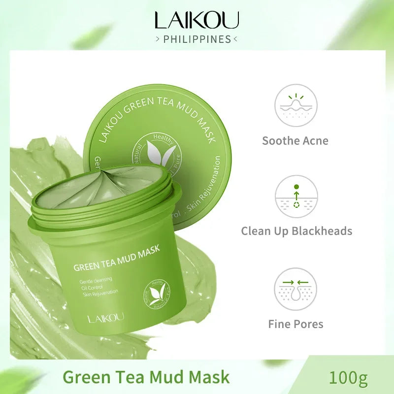 LAIKOU Green Tea Clay Mask 100g | Pore Minimizing Oil Control Clay Face Mask PRIMED