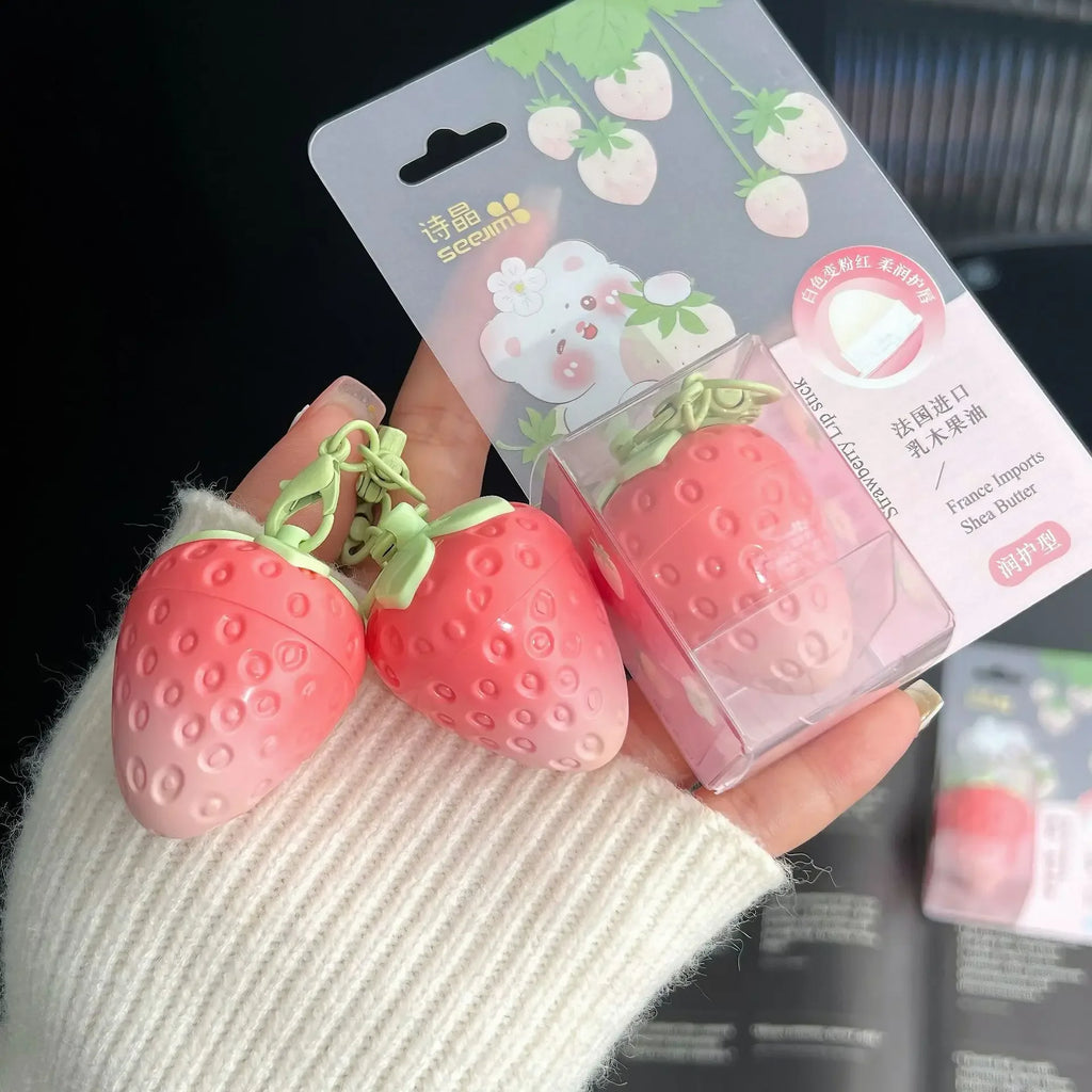 Strawberry Keychain Lip Balm – Color-Changing & Moisturizing