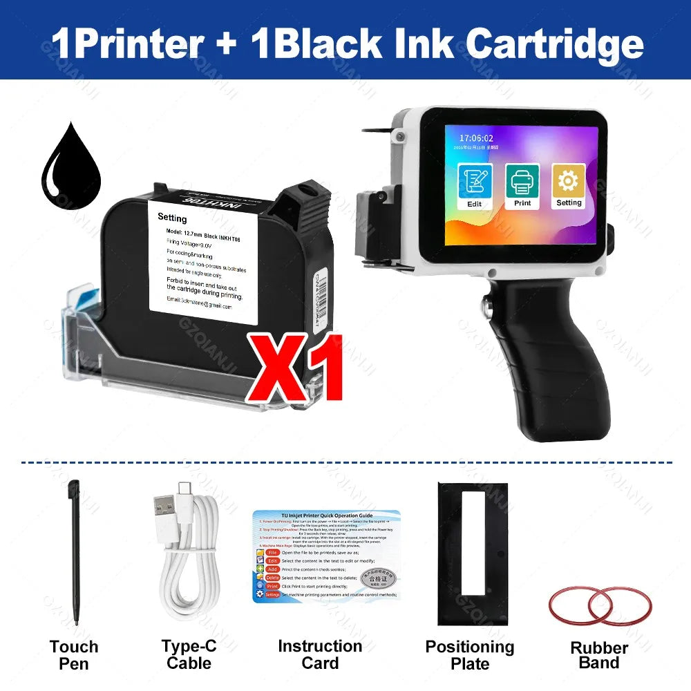 Portable Handheld Inkjet Printer 12.7mm – 28 Languages & QR Code Handheld Inkjet Printer PRIMED Printer-1BK Ink