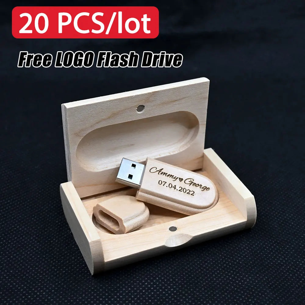 Custom Logo Wooden USB Flash Drives 20-Pack | 4GB–64GB Gift Box Custom USB Flash Drive PRIMED
