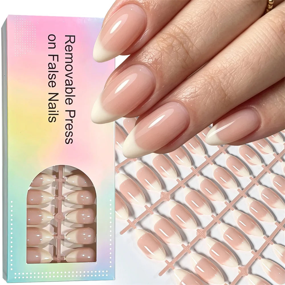 150Pcs Nude French Ombré Almond Press-On Nails | Full Cover
