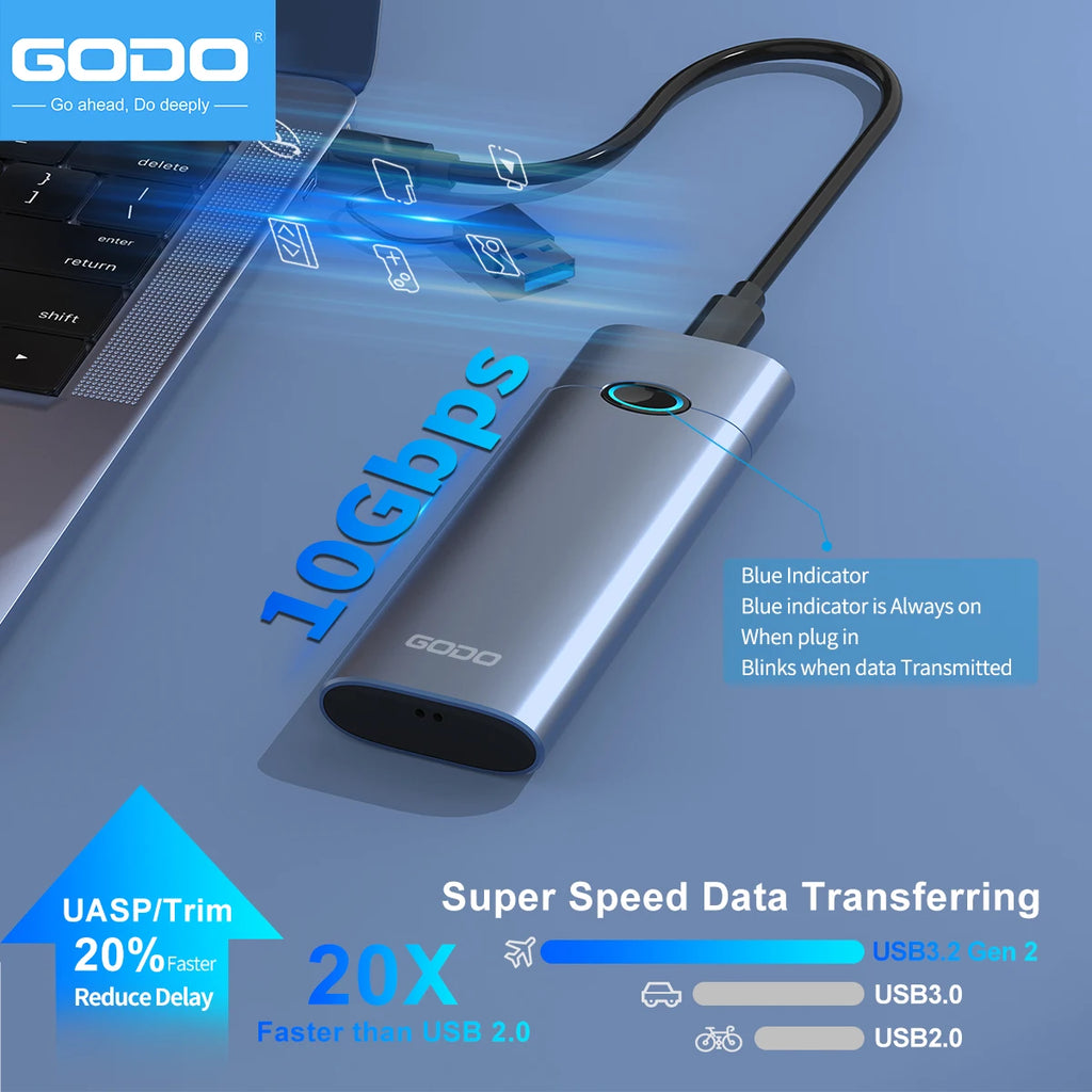 GODO M.2 NVMe SSD Enclosure USB 3.2 Gen2 10Gbps USB-C SSD Enclosure Adapter PRIMED