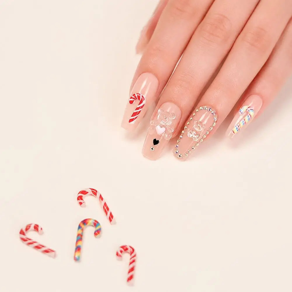 Christmas 3D Candy Cane Nail Charms 50Pcs – Xmas Nail Art Nail Art Charms PRIMED