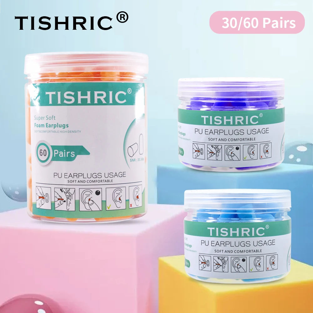 Soft PU Foam Earplugs 30/60 Pairs – 35.5dB Noise Reduction | TISHRIC Foam Earplugs PRIMED
