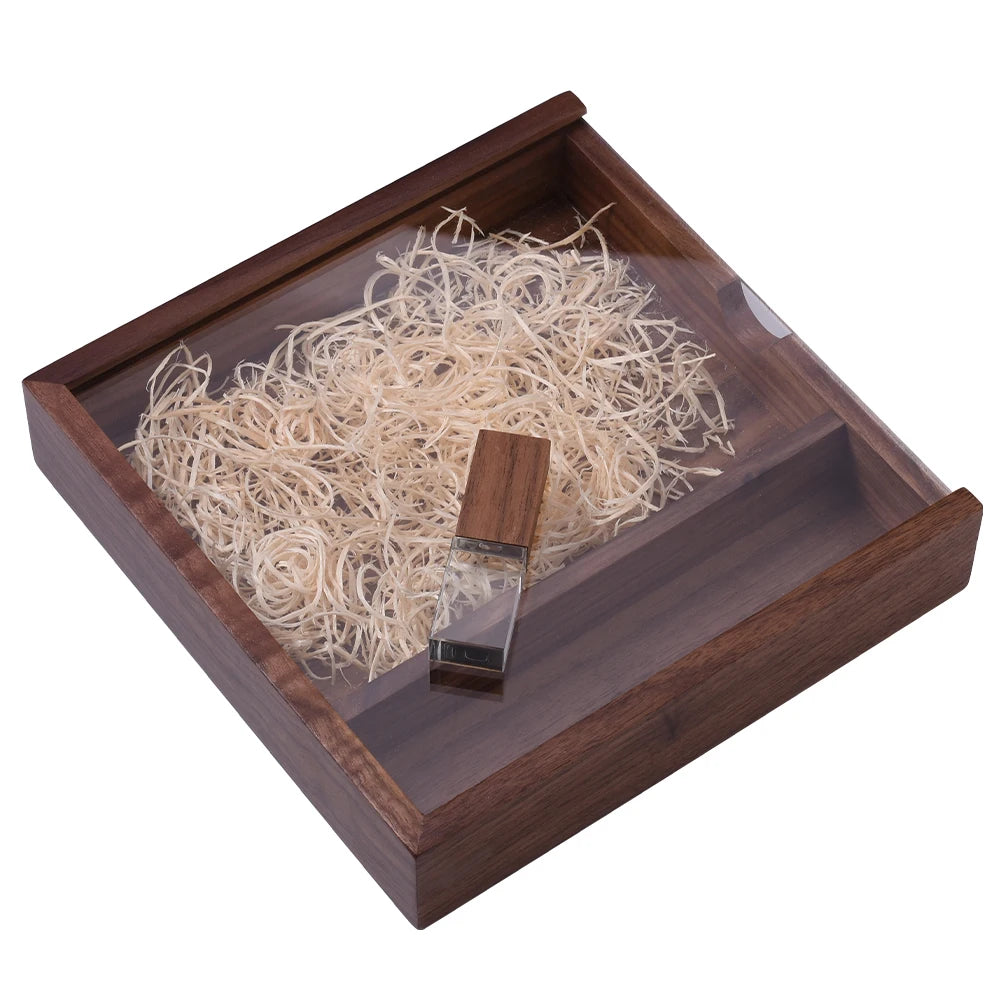 Custom Logo Wooden USB Flash Drive Box – Wedding Gift 4–128GB USB Flash Drive PRIMED