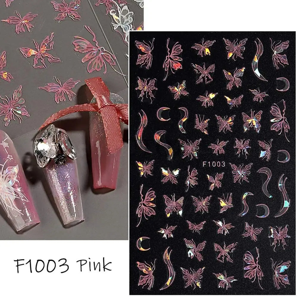 Y2K Laser Nail Stickers – Glitter Butterfly Nail Art Decals