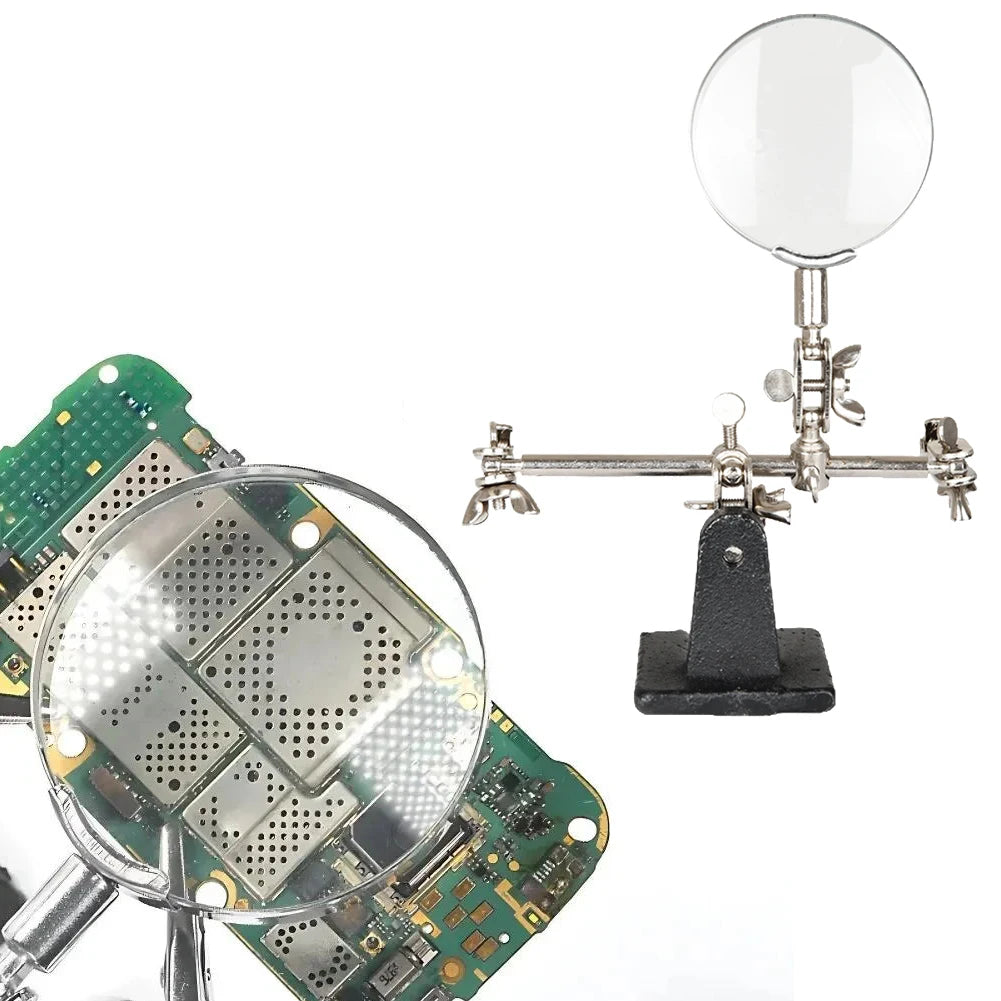 LED Desktop Magnifier Stand with Helping Hand Clamps | 3X–10X LED Magnifier Stand PRIMED