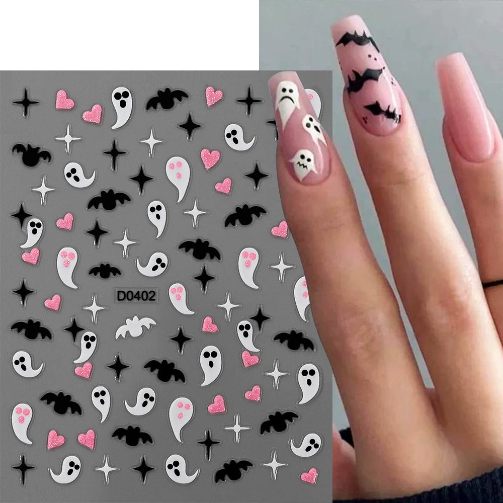 Pink Glitter Spider Web Nail Stickers 6-Sheet Halloween Decals