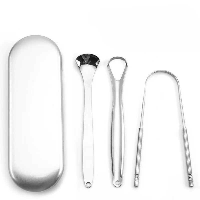 Stainless Steel Tongue Scraper Set with Case | Fresh Breath