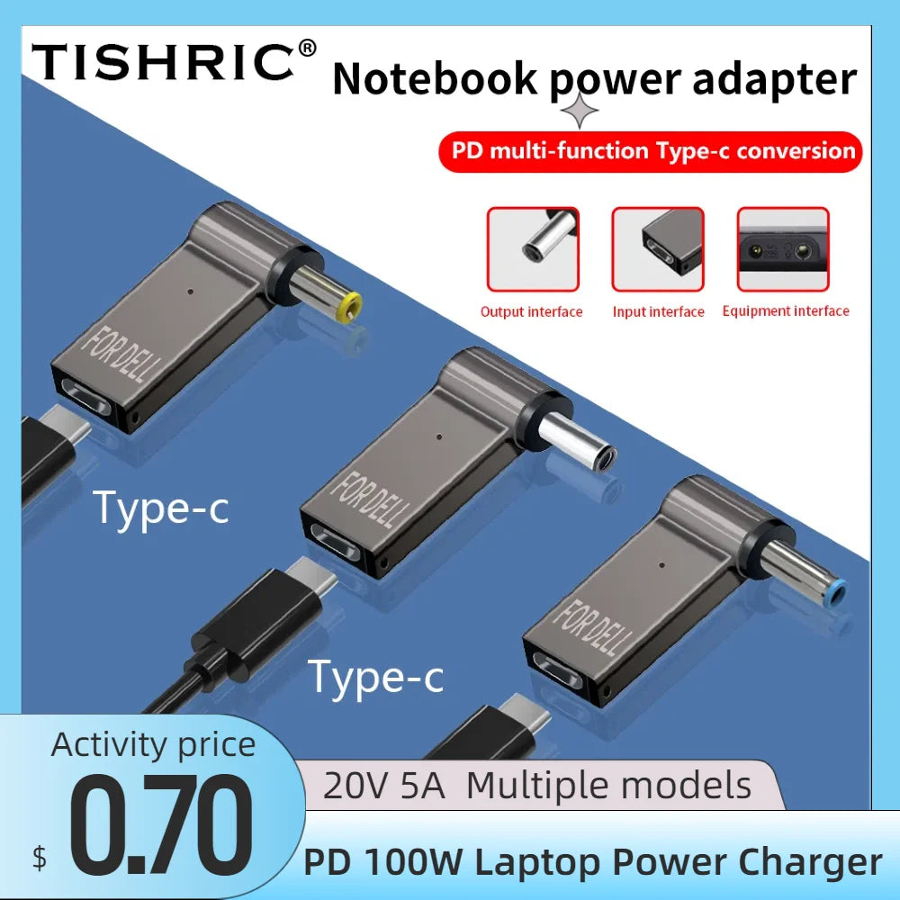TISHRIC 100W USB-C to DC Laptop Charger Adapter | 5A Type-C Laptop Charger Adapter PRIMED