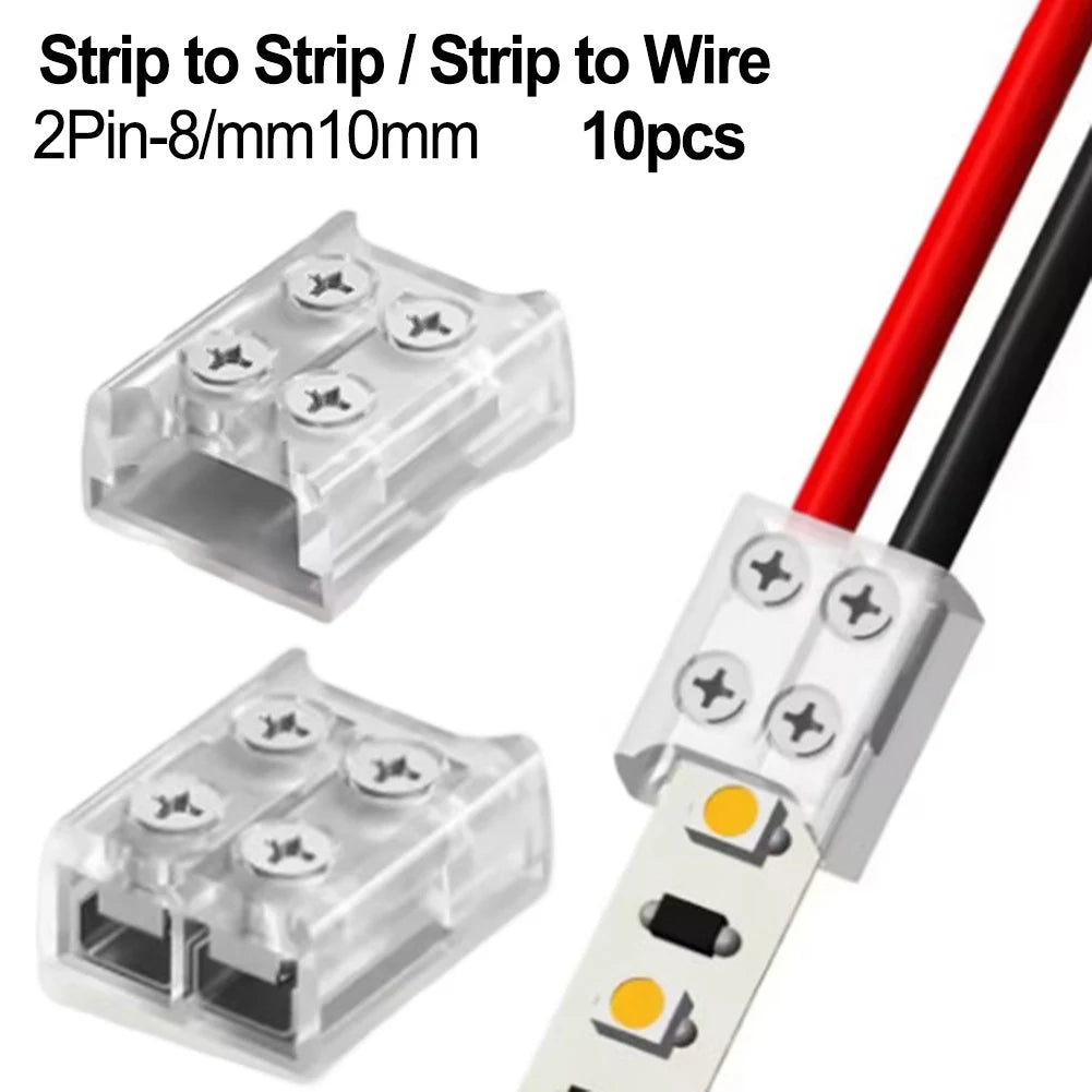 10-Pack 2P LED Strip Connectors 8mm/10mm Solder-Free Screw