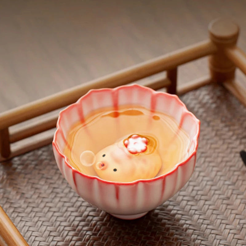 Ceramic Tea Pet Fish & Piggy Bubble Statue | Mug Decor Gift