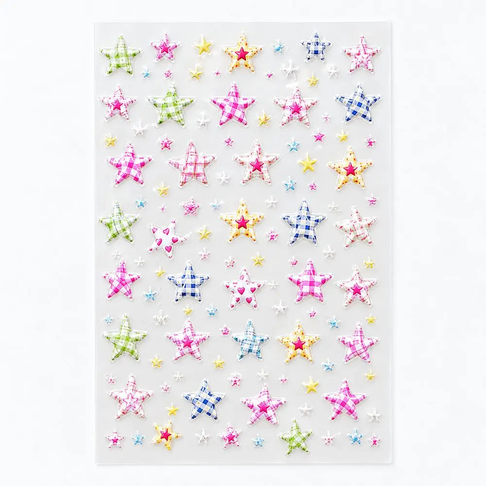 Y2K 5D Embossed Nail Stickers – Plaid & Star DIY Decals