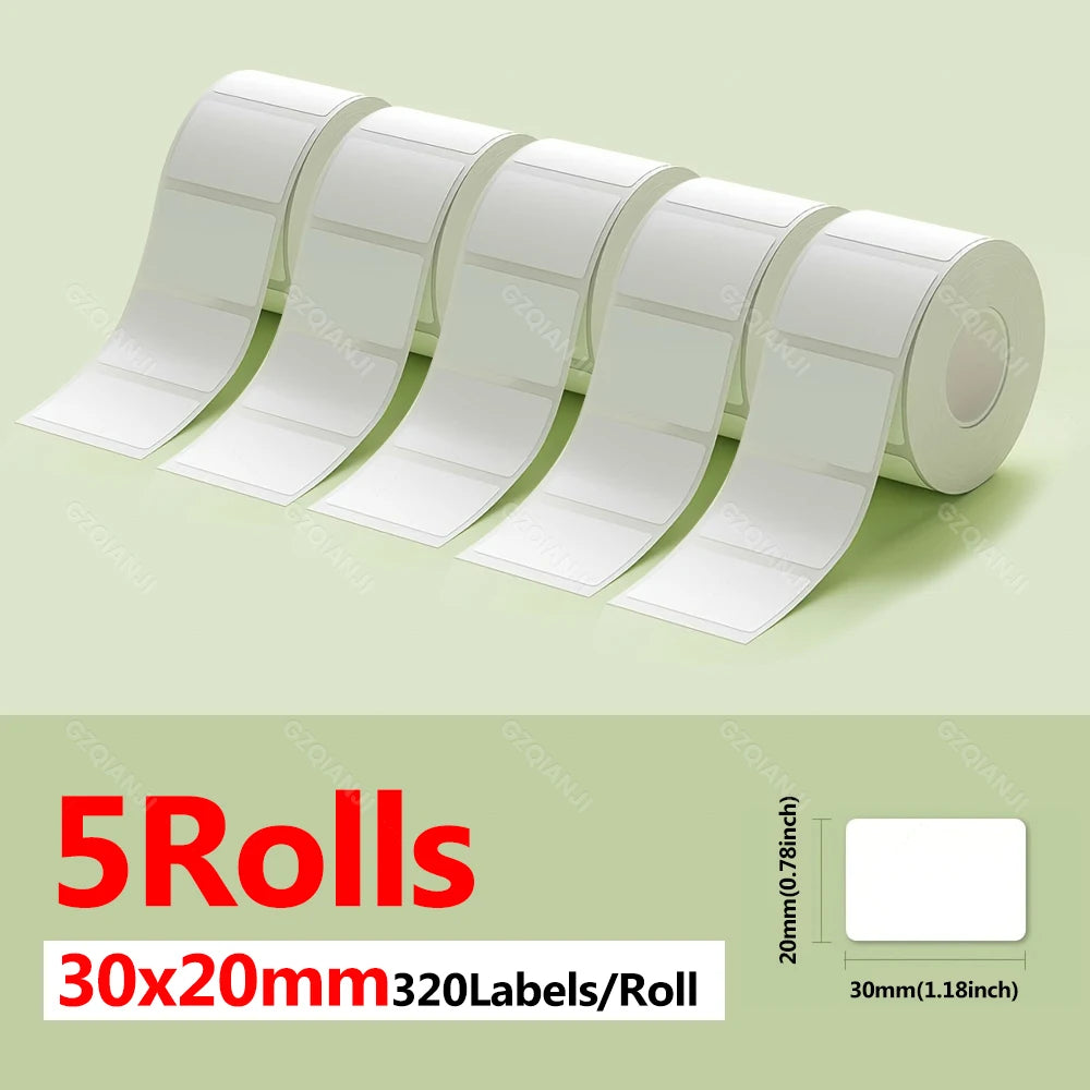 Niimbot Thermal Label Rolls 5-Pack | Waterproof B1 B21 B203 Thermal Label Rolls PRIMED 5WH 30-20mm