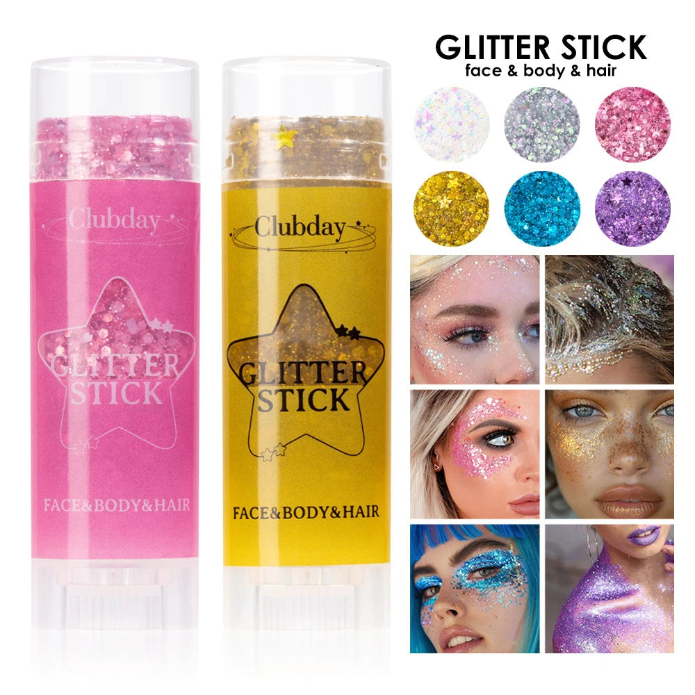 Sequins Glitter Gel Stick – Face, Eye & Body Makeup 6 Colors Glitter Gel Makeup PRIMED