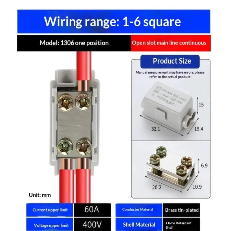 T-Type Wire Splitter Terminal Block 1-In 2-Out | 1–16mm²