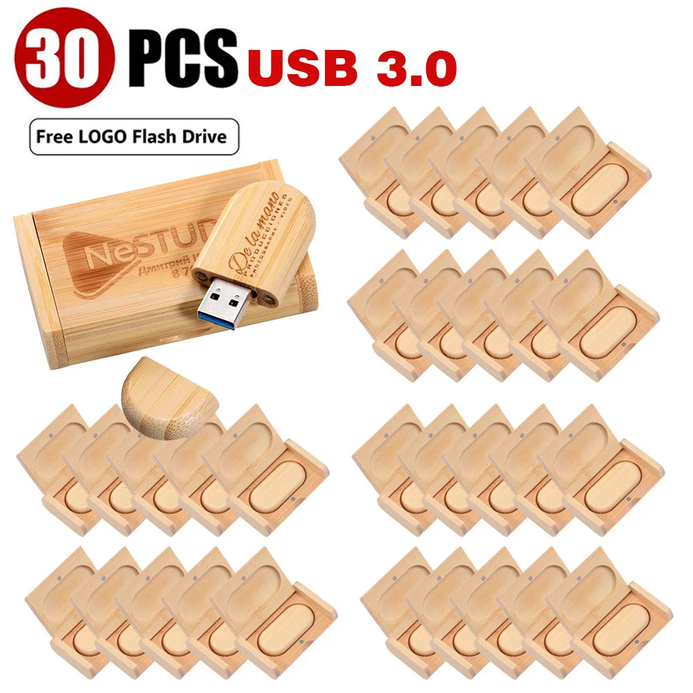 JASTER 30-Pack Wooden USB 3.0 Flash Drives | Free Custom Logo USB Flash Drive PRIMED