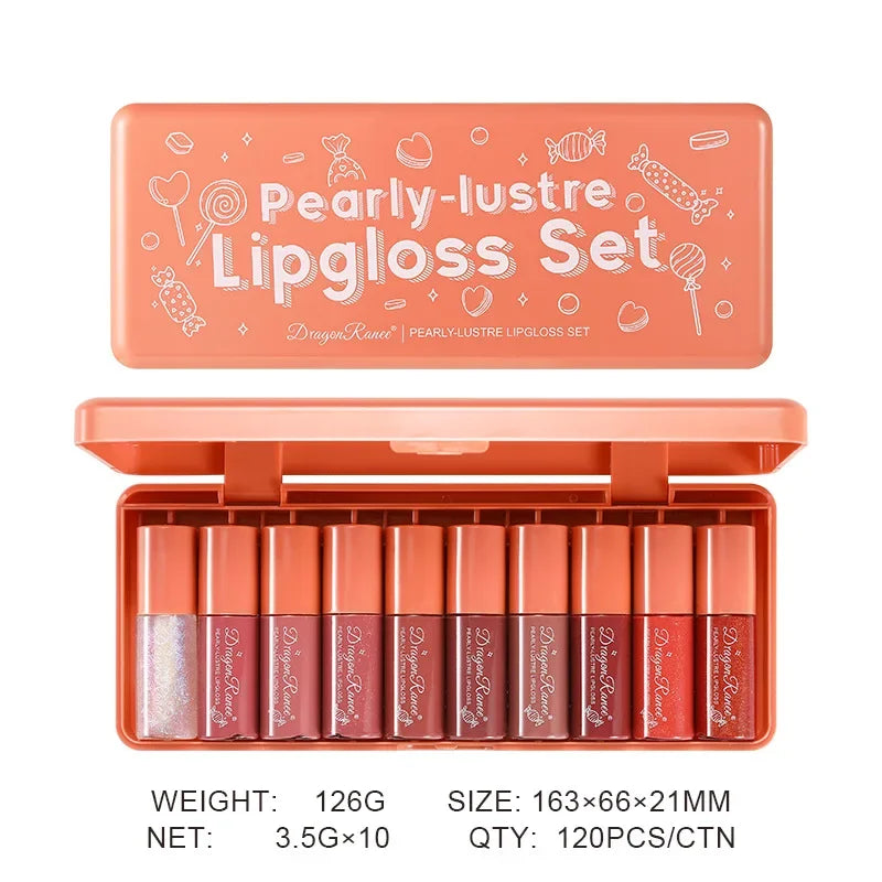 Dragon Ranee 10-Pc Pearlescent Liquid Lipstick & Lip Gloss Set Lip Gloss Set PRIMED