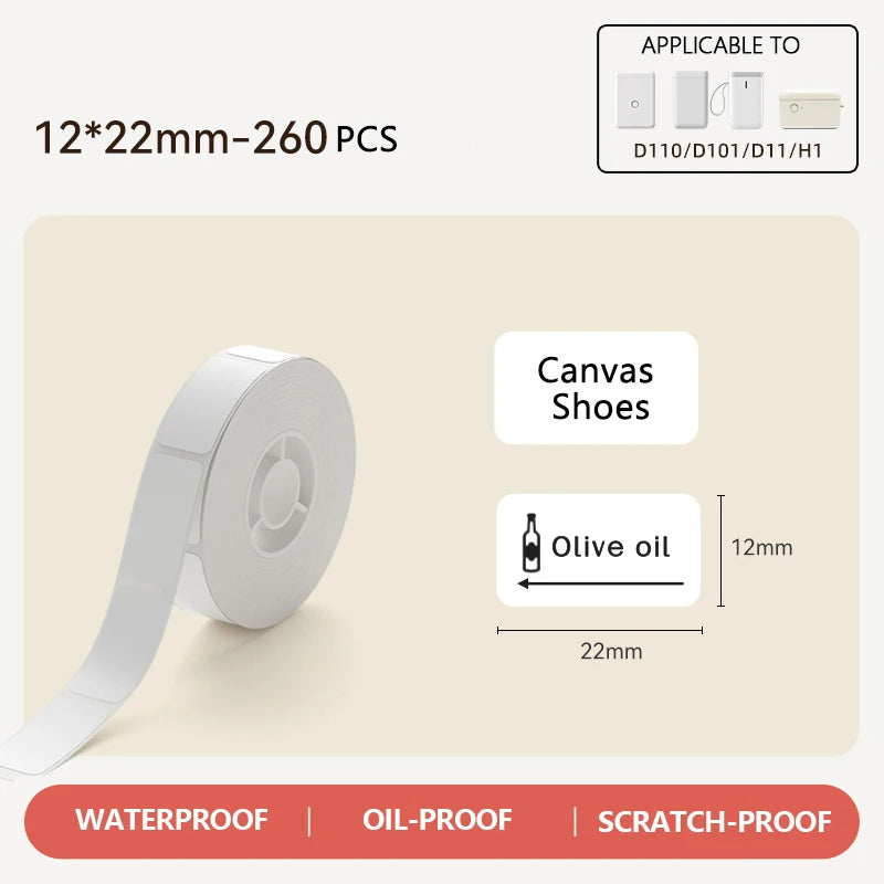 Niimbot White Label Paper for D11 D110 D101 | Waterproof Thermal Thermal Label Paper PRIMED 1Roll WH12-22mm