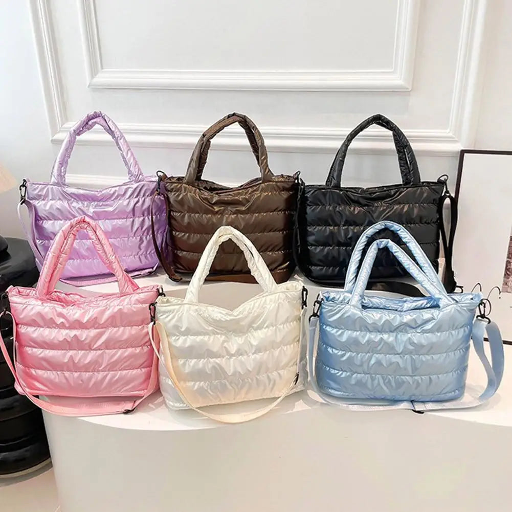 Women's Quilted Puffer Tote Bag – Shiny PU Crossbody Handbag Puffer Tote Bag PRIMED