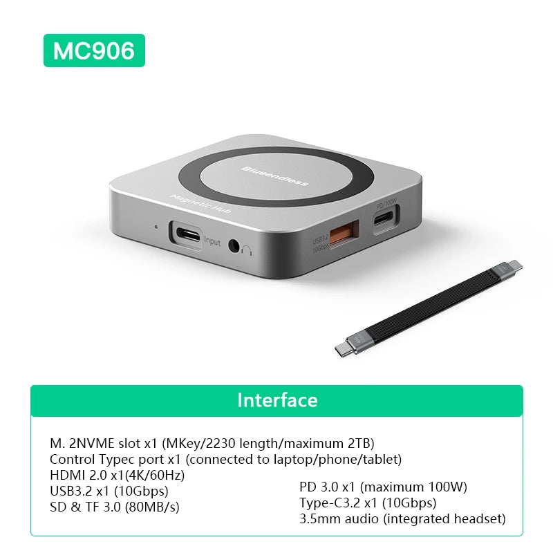 UTHAI MC906 M.2 NVMe SSD Dock 4K HD USB 3.2 Type-C Hub SSD Expansion Dock PRIMED