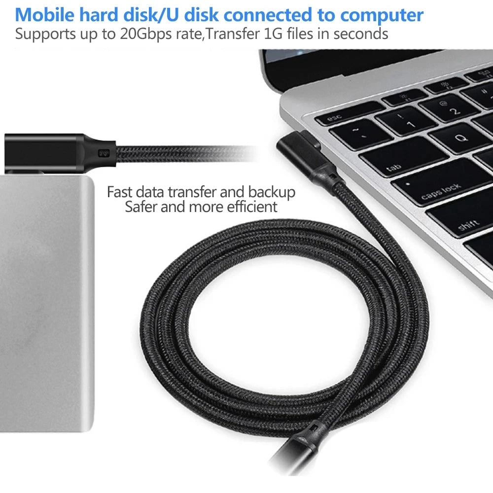 Hannord 90° USB-C Cable USB3.2 Gen2 20Gbps 100W PD 4K VR Link USB-C Data Cable PRIMED