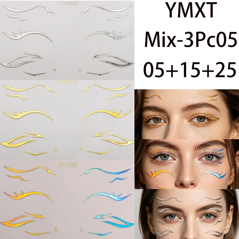 Holographic Laser Eyeliner Stickers – Waterproof Face Art Decals Face Art Sticker PRIMED Mixed-3Pc05