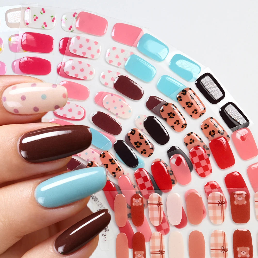 Pink Cherry Flower UV Gel Nail Stickers – Semi-Cured Strips