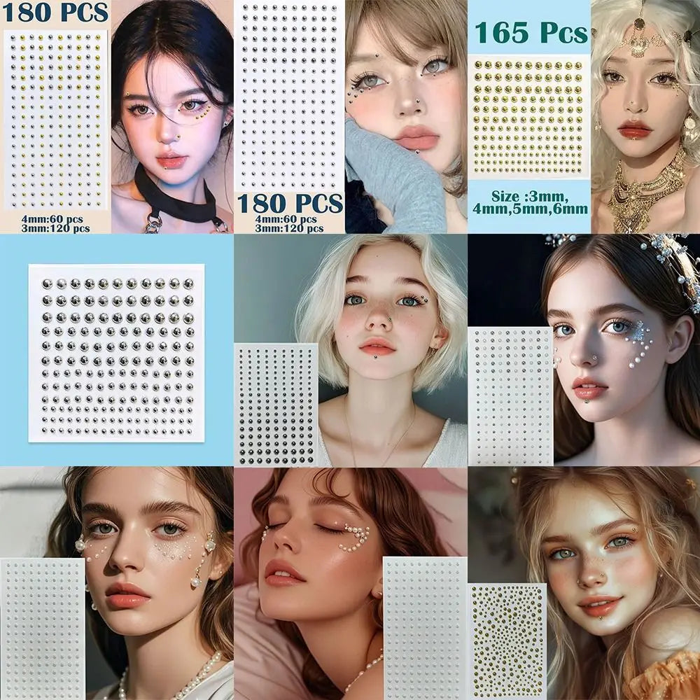 Non-Piercing Rhinestone Face Stickers – Faux Lip & Brow Gems