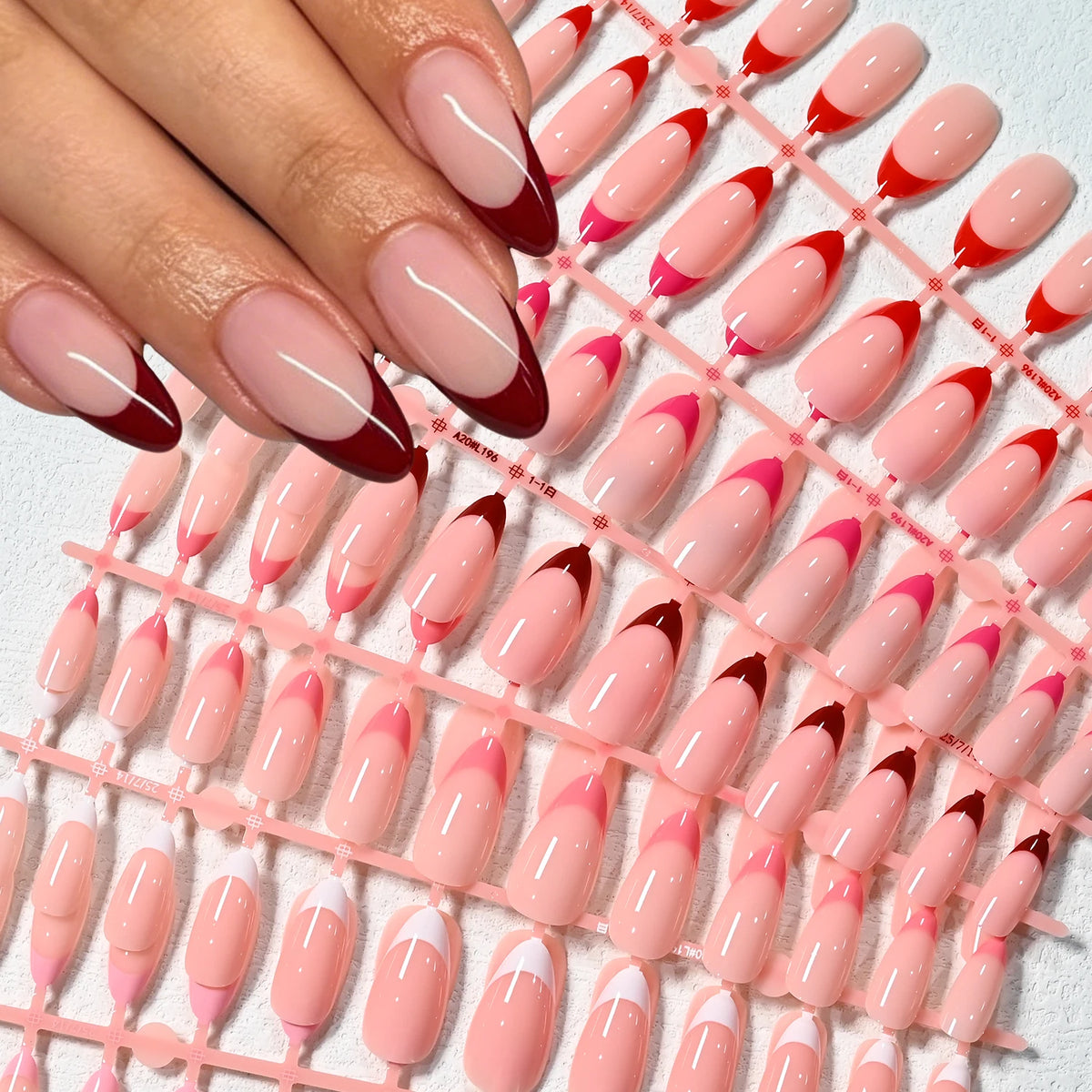 144Pcs French Press On Nails Almond Gradient Nude Pink Tips