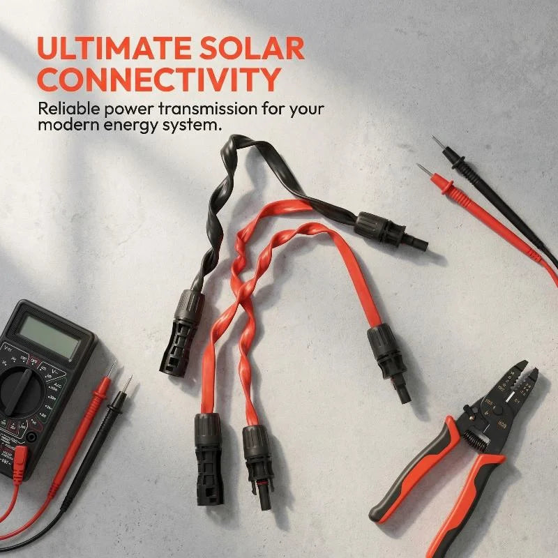 Flat Solar Extension Cable 12AWG 10AWG IP68 Waterproof Connectors