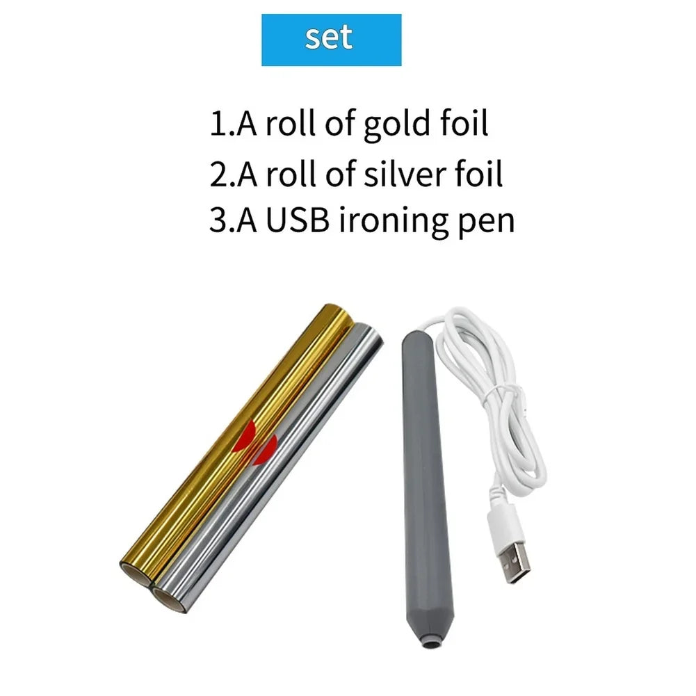 USB Hot Foil Stamping Pen Kit | 4 Tips Gold & Silver Foil