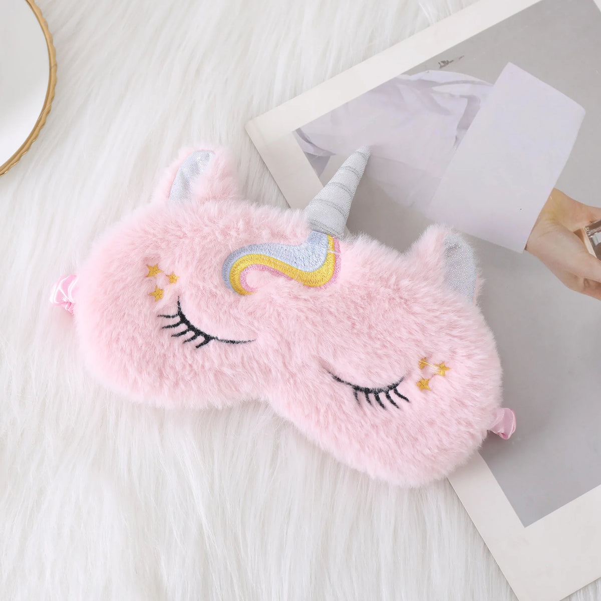 Unicorn Plush Sleep Mask – Soft Blackout Eye Cover for Girls