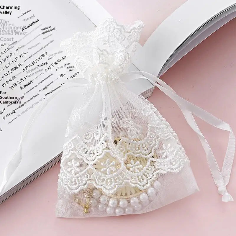 White Gauze Drawstring Gift Bag – Lace Sachet & Jewelry Pouch