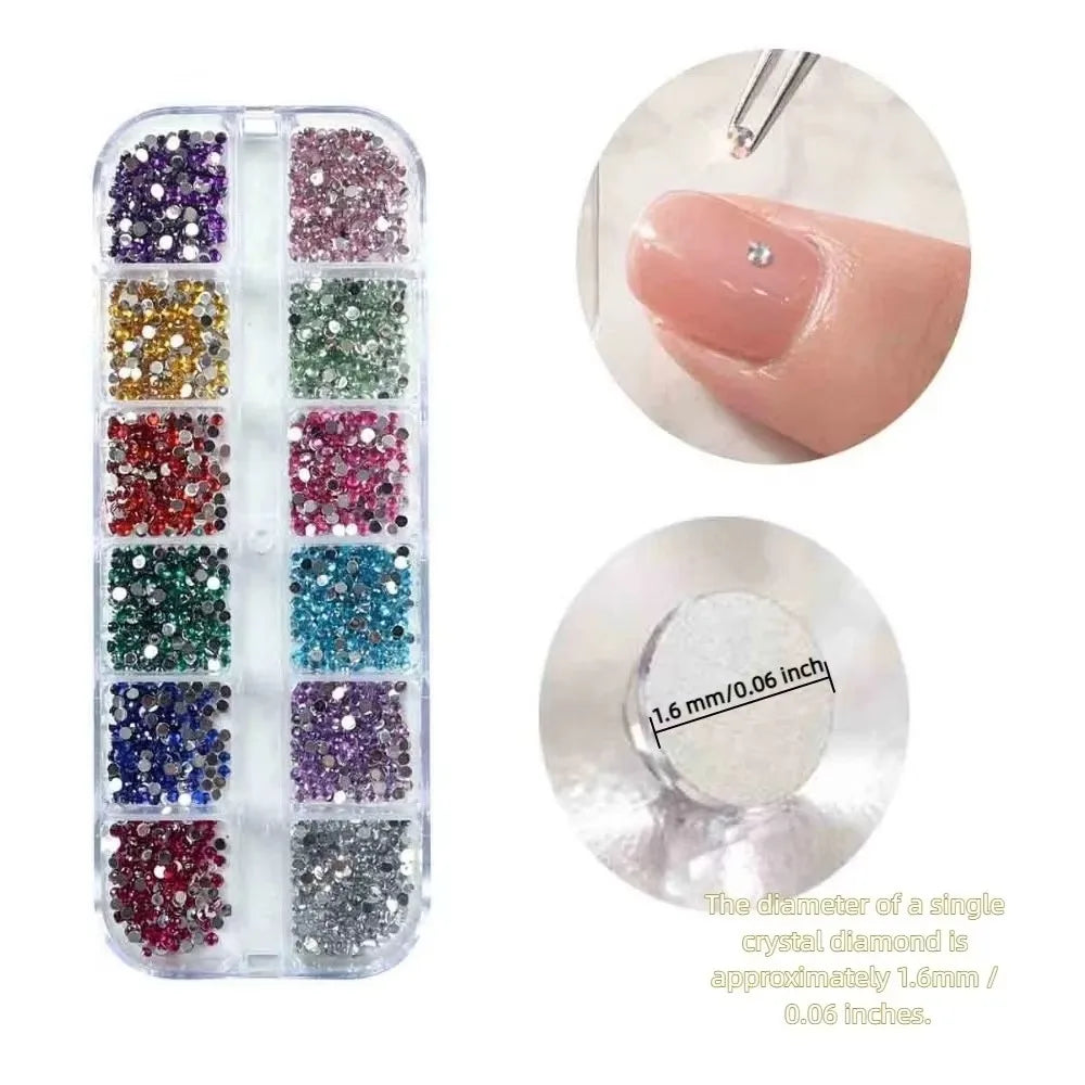 12-Grid Nail Rhinestone Charms – Flatback Crystal Gems Set Nail Art Rhinestones PRIMED